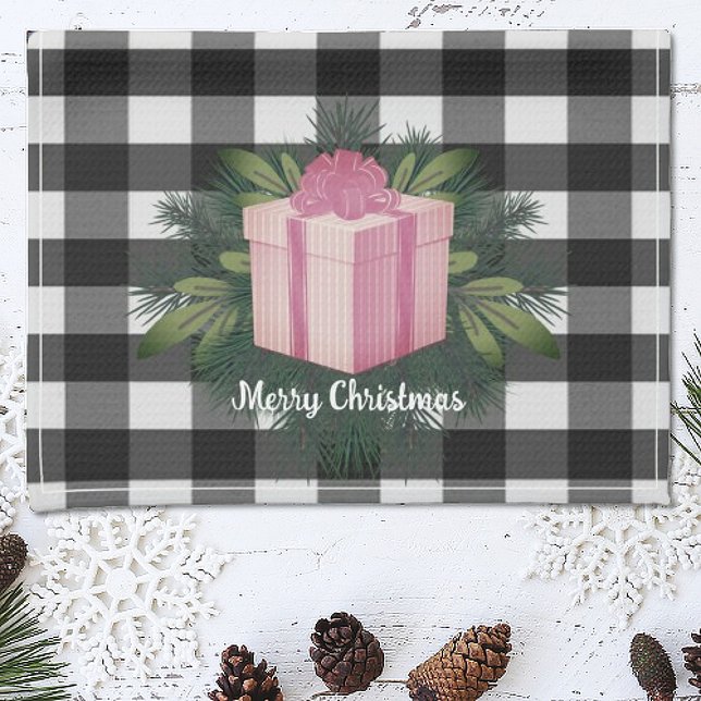 Paño De Cocina Regalo de los Navidades de Buffalo Plaid | Vacacio (Pink Buffalo Plaid Christmas Gift Holiday Kitchen Towel)