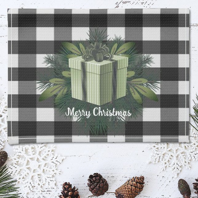 Paño De Cocina Regalo de los Navidades de Buffalo Plaid | Vacacio (Green Buffalo Plaid Christmas Gift Holiday Kitchen Towel)