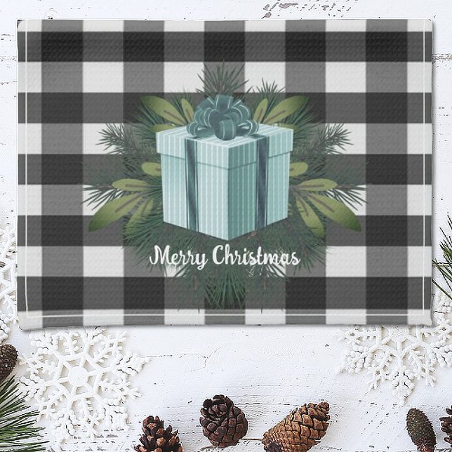 Paño De Cocina Regalo de los Navidades de Buffalo Plaid | Vacacio (Teal Buffalo Plaid Christmas Gift Holiday Kitchen Towel)