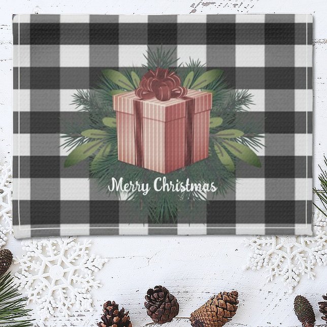 Paño De Cocina Regalo de los Navidades de Buffalo Plaid | Vacacio (Red Buffalo Plaid Christmas Gift Holiday Kitchen Towel)