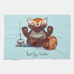 Paño De Cocina Regalo de Mejor Profesor de Yoga de Panda Rojo Art