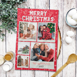 Paño De Cocina Regalo de Navidad Feliz Garabatos Rojos 5 Fotos Fa
