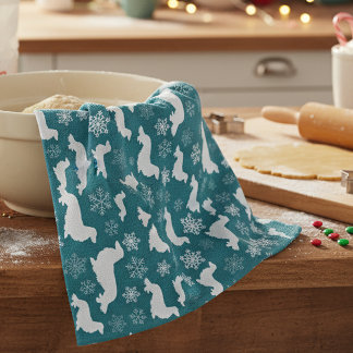 Paño De Cocina Regalo de Navidades de Long Hair Dachshund Verde a