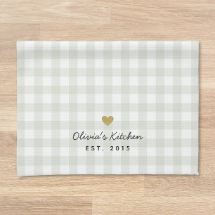 Paño De Cocina Regalo de nombre personalizado Gold Heart Sage Buf