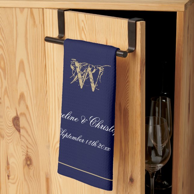 Paño De Cocina Regalo De Nuevo O Boda Elegante Navío Monograma (Pliegue de tercios)