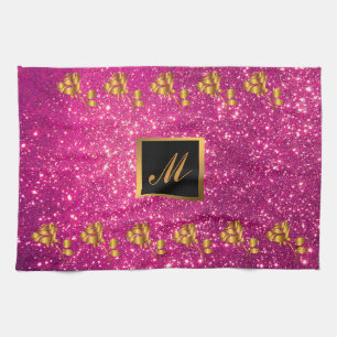 Paño De Cocina Regalo floral rosa Purpurina de oro de lujo