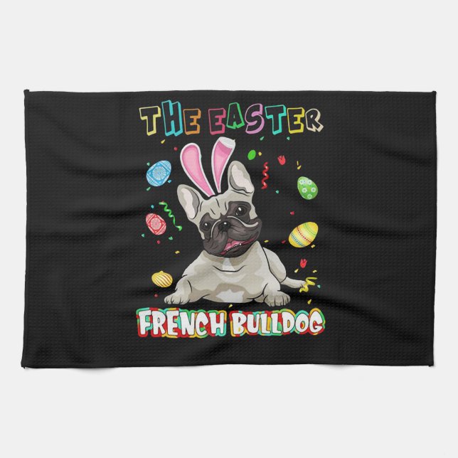 Paño De Cocina Regalo francés| Bunny del Bulldog francés de Pascu (Horizontal)