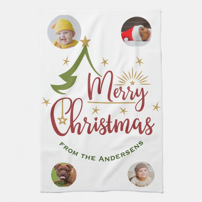 Paño De Cocina Regalo navideño de cuatro fotos 🎄 personalizado (Vertical)