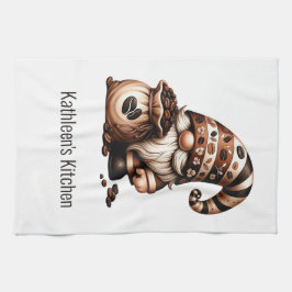 Paño De Cocina Regalo Personalizado de Café Gnomo Marrón Blanco L