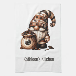 Paño De Cocina Regalo Personalizado de Café Gnomo Marrón Blanco L