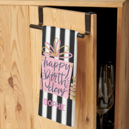 Paño De Cocina Regalo rosado Cumpleaños Bandas blancas y negras