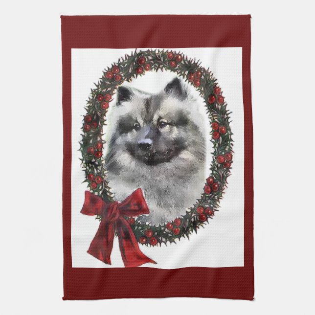Paño De Cocina Regalos de Navidades Keeshond (Vertical)