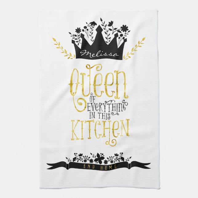 Paño De Cocina Reina de la cocina | Oro y negro (Vertical)