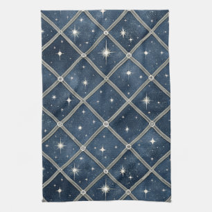 Paño De Cocina Rejilla de Diamante Azul Medianoche - Noche Estrel