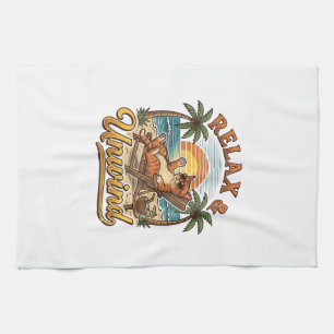 Paño De Cocina Relajarse y Desestresarse Gato de Playa Diseño de