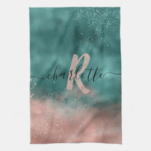 Paño De Cocina Relieve metalizado de color rosa Rubor Verde azula