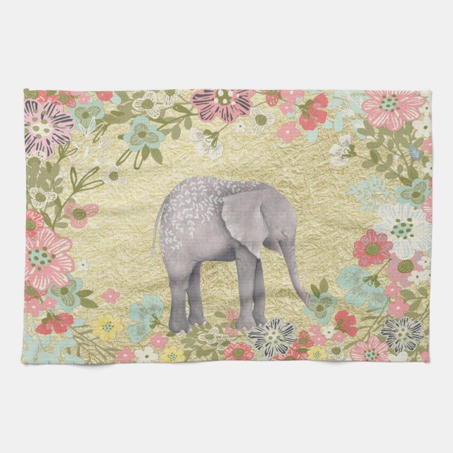 Paño De Cocina Relieve metalizado dorado floral del marco del (Horizontal)