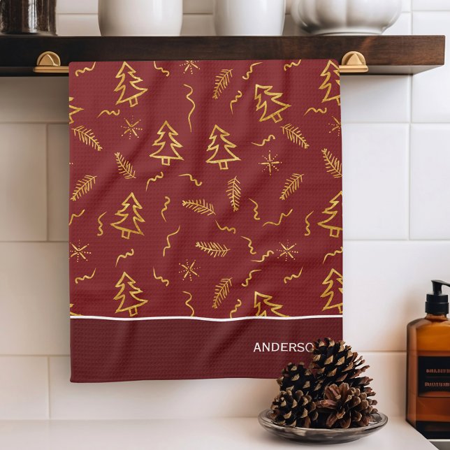 Paño De Cocina Relieve metalizado dorado Navidad Patrón Árbol Fes (Subido por el creador)
