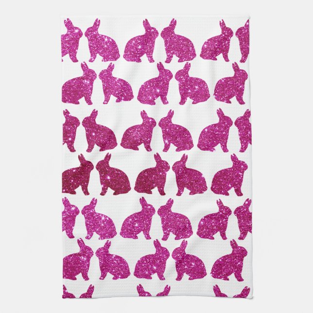 Paño De Cocina Relieve metalizado Purpurina Rosa Bunny Easter Spr (Vertical)