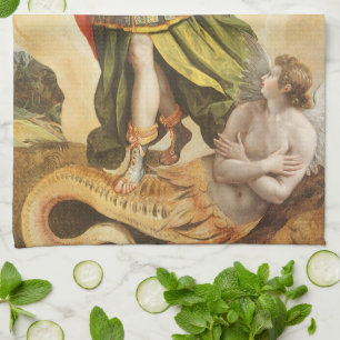 Paño De Cocina Religioso vintage, San Michael derrota a Lucifer