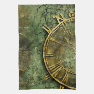 Paño De Cocina Reloj de vapor de acero de color verde esmeralda (