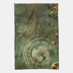 Paño De Cocina Reloj de vapor de la Rústica Verde Esmeralda (5)