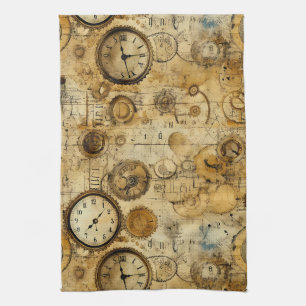 Paño De Cocina Reloj Industrial Steampunk Sepia Latón