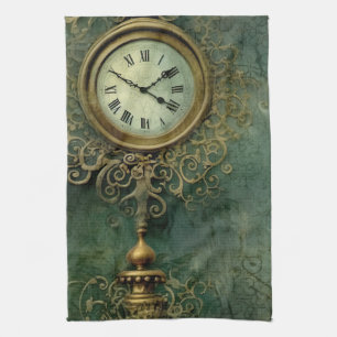 Paño De Cocina Relojería clásica steampunk con esmeralda rústica