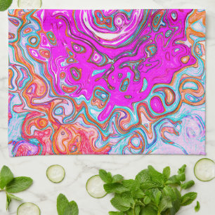 Paño De Cocina Remolino abstracto retro groovy púrpura y naranja