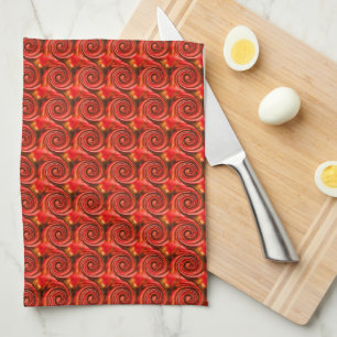 Paño De Cocina Remolinos abstractos rojos negros amarillos