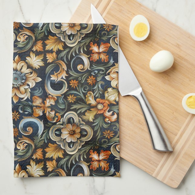 Paño De Cocina Renacimiento italiano en azul (Doblado Cuarto)