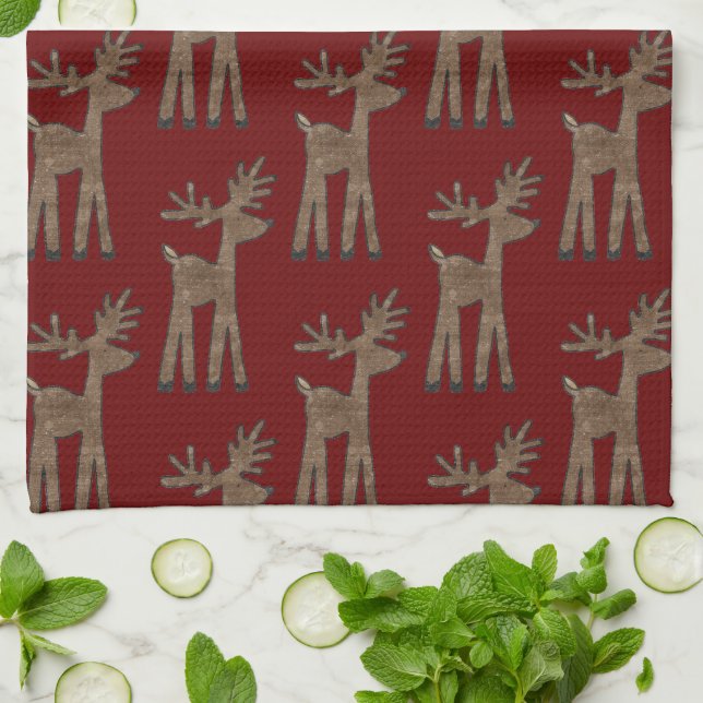 Paño De Cocina Reno de Navidad Rojo (Doblado)
