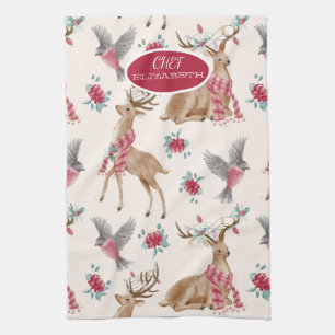 Paño De Cocina Renos Adorables, Aves, Flores