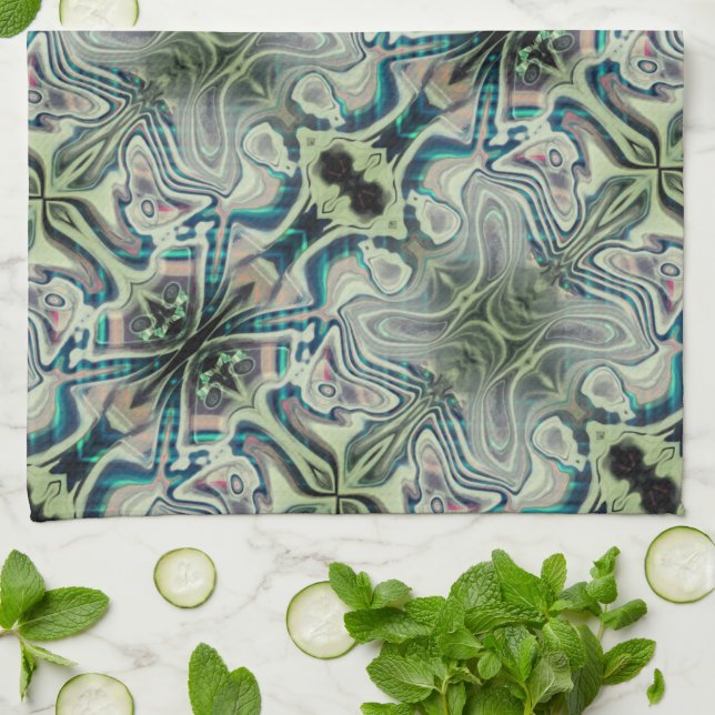 Paño De Cocina Repetición del thro ciano verde grisáceo y verde (Doblado)