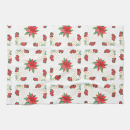 Paño De Cocina Repisas Navideñas Flor de Nochebuena Roja y Dorado