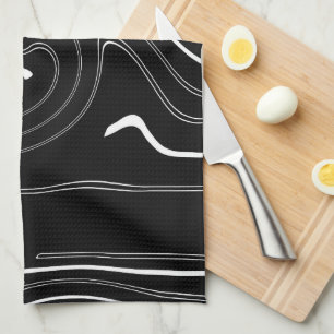 Paño De Cocina Resumen Art Black White Lines Twirl Minimalismo