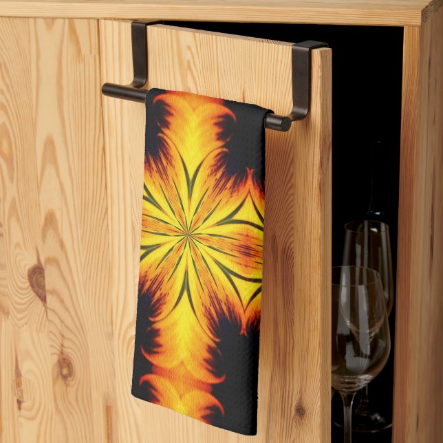 Paño De Cocina Resumen Arte Amarillo Y Marrón Kaleidoscopio (Pliegue de tercios)