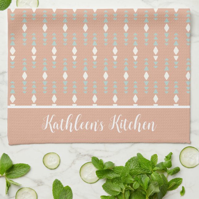 Paño De Cocina Resumen blanco verde del boho personalizado del sa (Doblado)