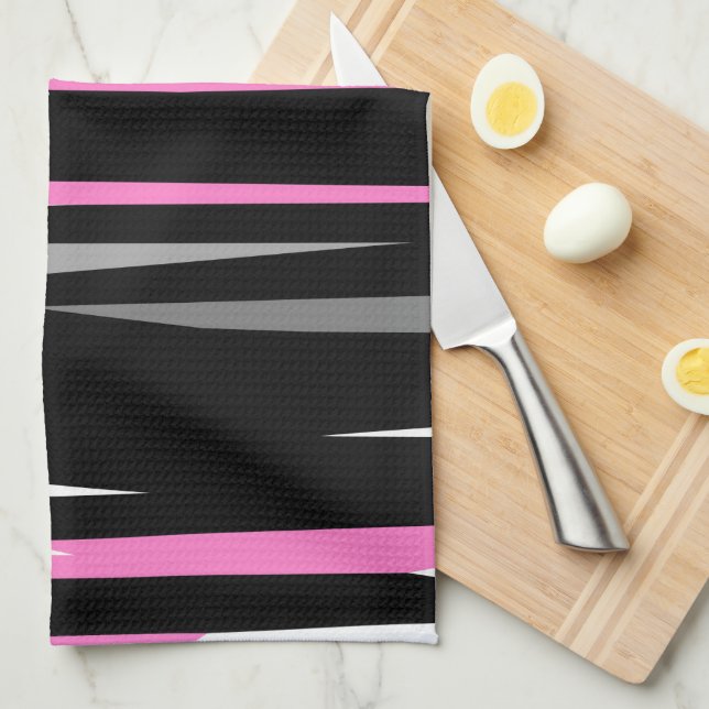 Paño De Cocina Resumen blanco y negro rosado (Doblado Cuarto)