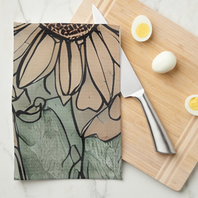 Paño De Cocina Resumen Boho Floral Sage y Beige (Doblado Cuarto)
