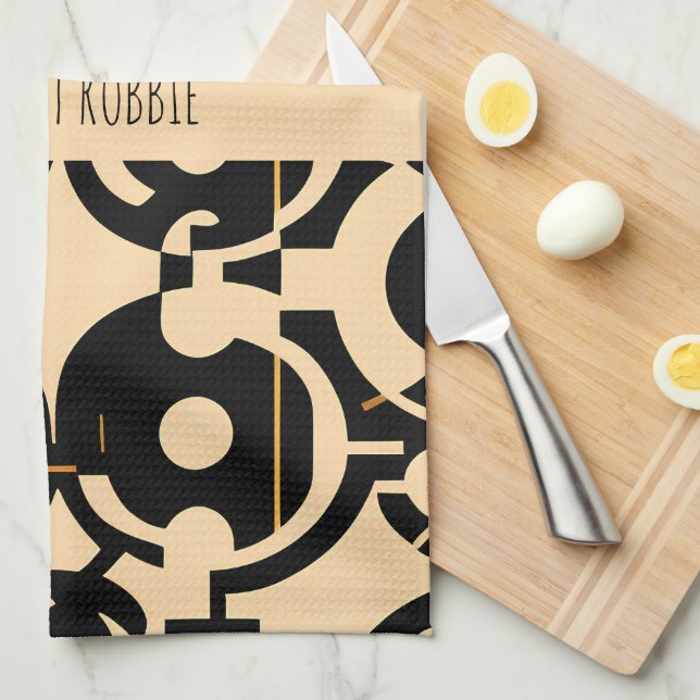 Paño De Cocina Resumen Círculo semitono Biege Patrón amarillo (Doblado Cuarto)