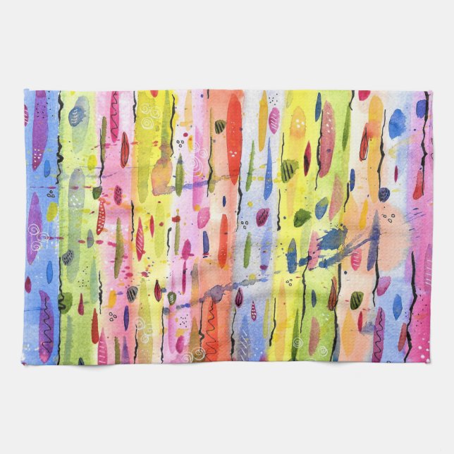 Paño De Cocina Resumen de acuarela de líneas coloridas (Horizontal)