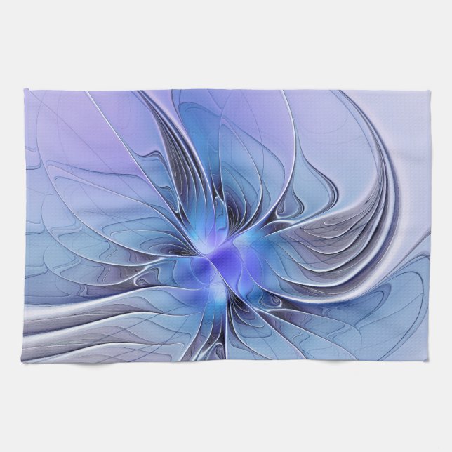 Paño De Cocina Resumen de arte fractal moderno Lavanda azul (Horizontal)