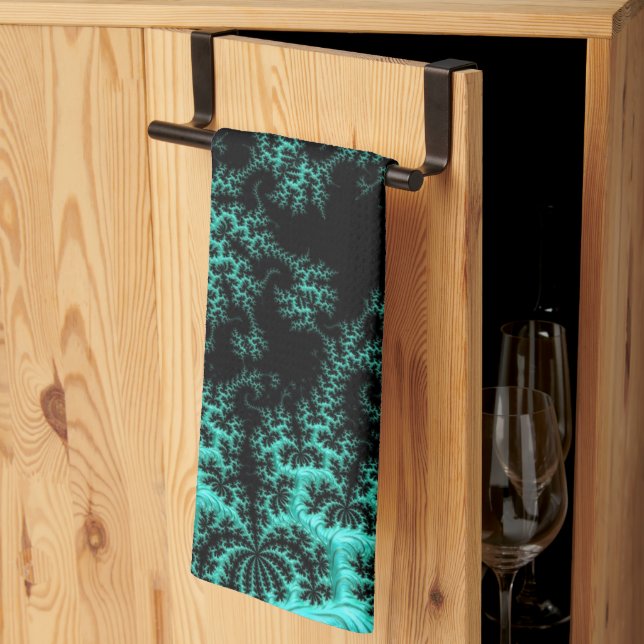 Paño De Cocina Resumen de arte fractal verde negro (Pliegue de tercios)