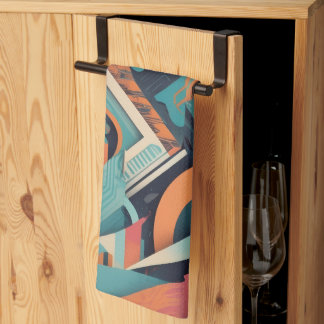 Paño De Cocina Resumen de arte geométrico - Gráfico vibrante negr