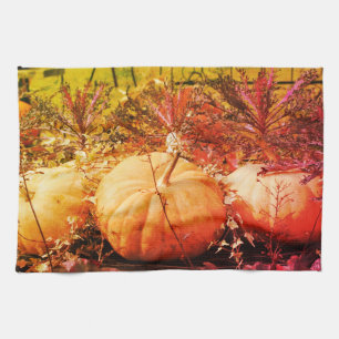 Paño De Cocina Resumen de calabazas y plantas de otoño