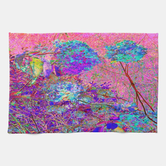 Paño De Cocina Resumen de hidrangea púrpura y azul con magenta (Horizontal)