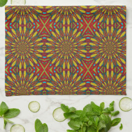 Paño De Cocina Resumen de la tribu floral amarilla y roja hippie