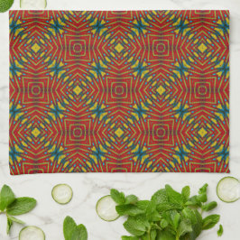 Paño De Cocina Resumen de la tribu floral amarilla y roja hippie
