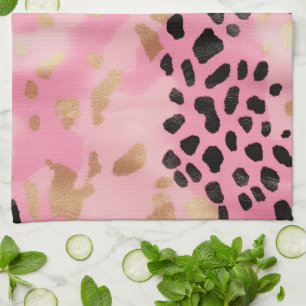 Paño De Cocina Resumen de Leopardo negro de oro rosado de Rubor